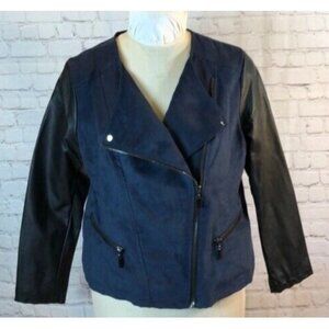 Alfani Jacket Faux Suede Leather Blue Full Zip Pockets Petite Large